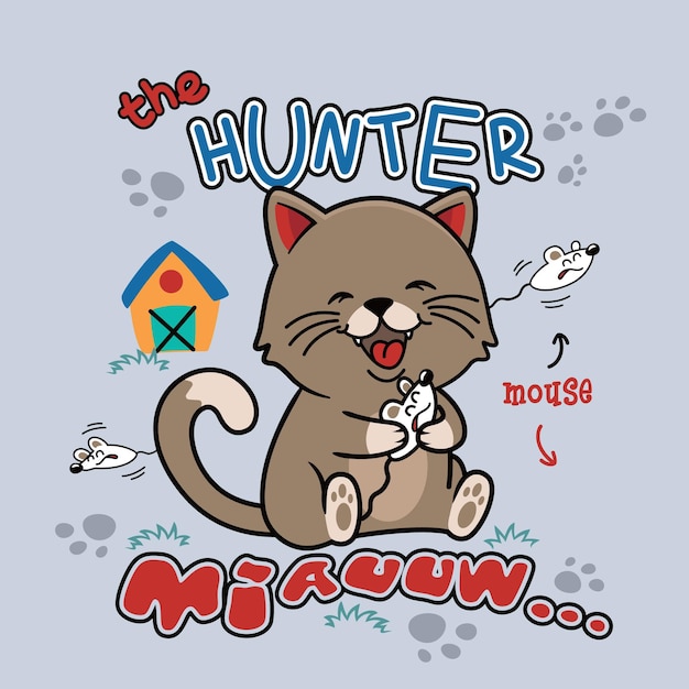 Cute cat mouse hunter vector