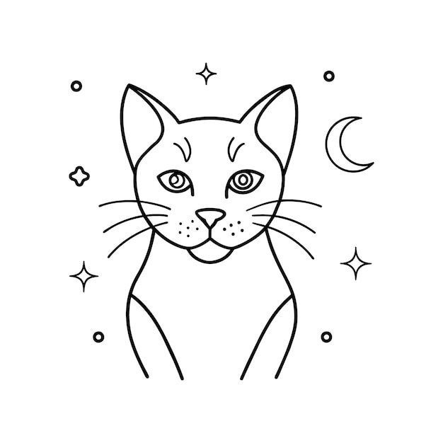 デザインに組み込まれたベクトル星と銀河を描いた可愛い猫の輪郭