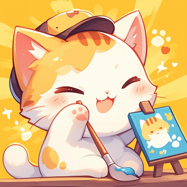 Vector a cute cat painter cartoon style