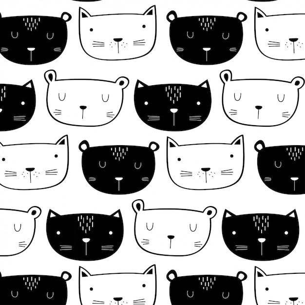 Cute cat pattern hand drawn style