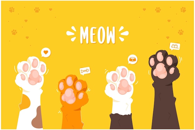 Cute cat paw meow illustration background