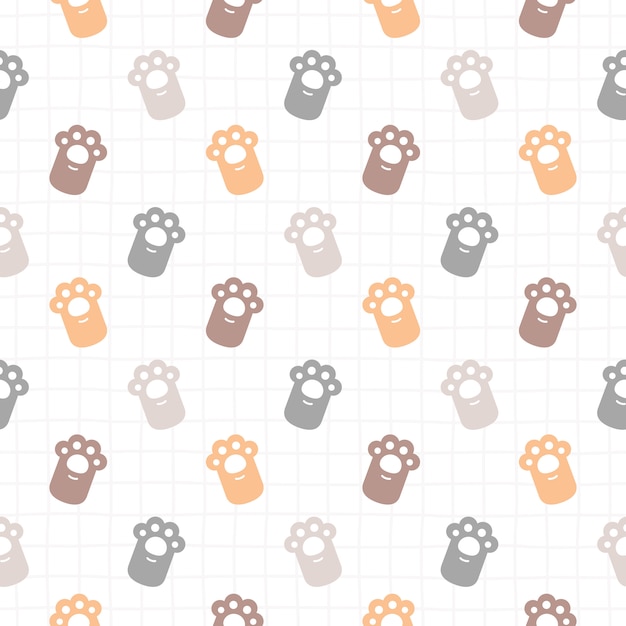 Vector cute cat paws footprint seamless pattern