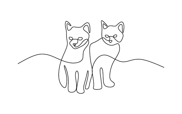 Cute cat pet oneline continuous handdrawn line art editable line