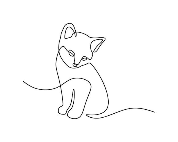 Cute cat pet oneline continuous handdrawn line art editable line