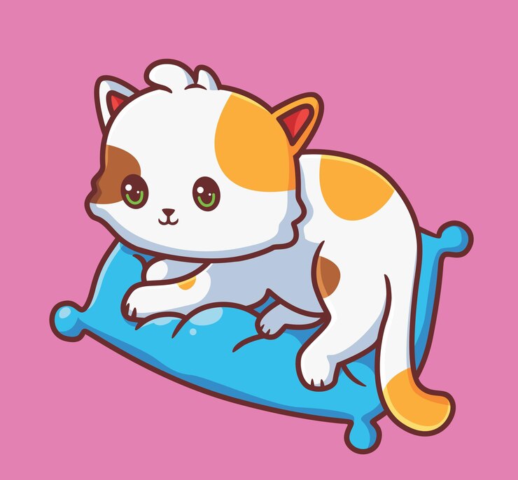 Vector cute cat on the pillow for relaxation isolated cartoon animal illustration flat style sticker icon