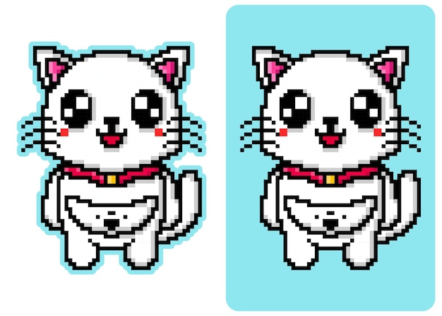 Vettore simpatico gatto pixel art illustrazione vettoriale