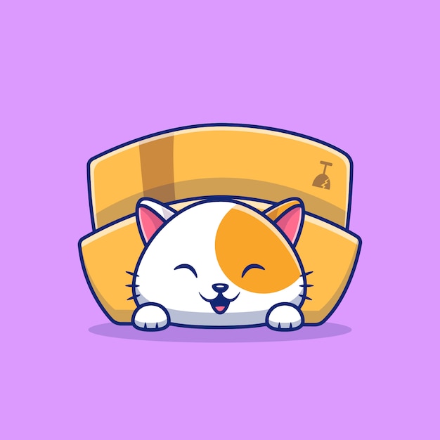 cute cat play in box cartoon   icon illustration.  flat cartoon style