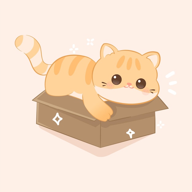 A cute cat playing in a cardboard box premium vector