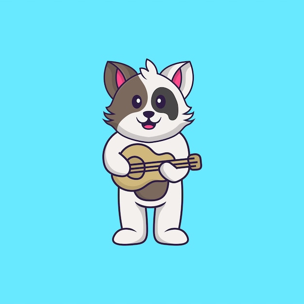 Cute cat playing guitar. animal cartoon concept isolated.