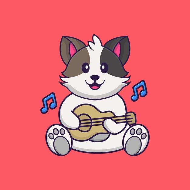 Vector cute cat playing guitar animal cartoon concept isolated
