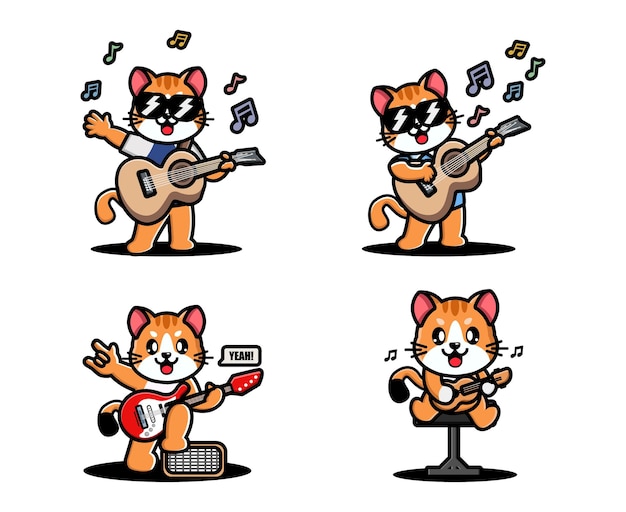 Cute cat playing guitar