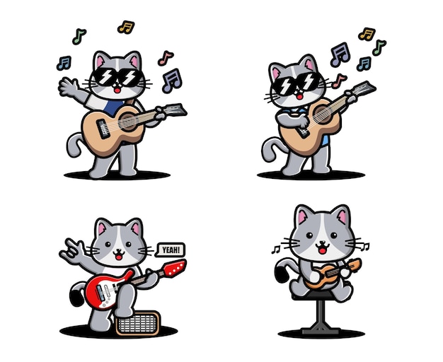 Cute cat playing guitar