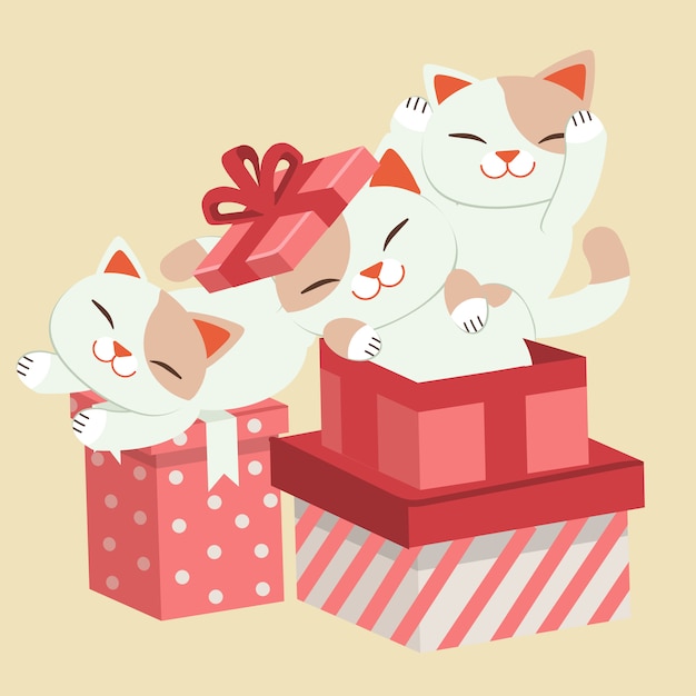 Gatto sveglio che gioca con un'illustrazione del contenitore di regalo