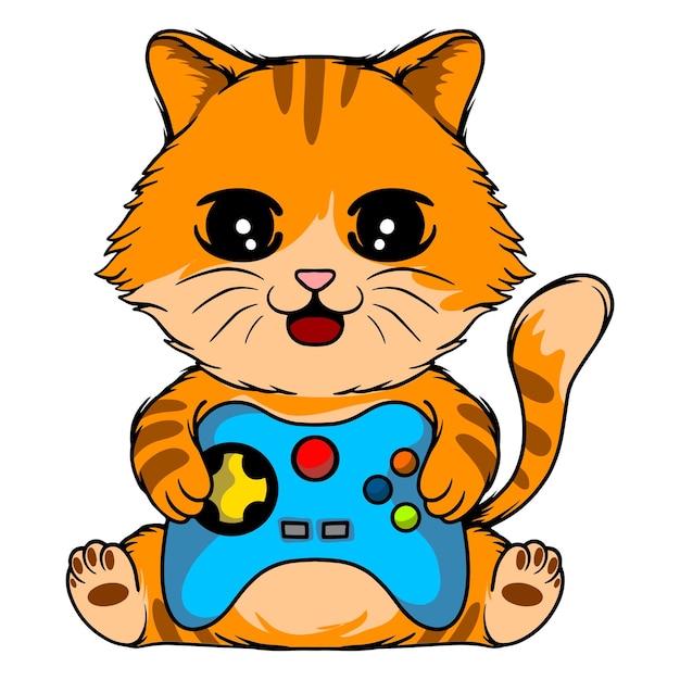 A cute cat playing with joystick