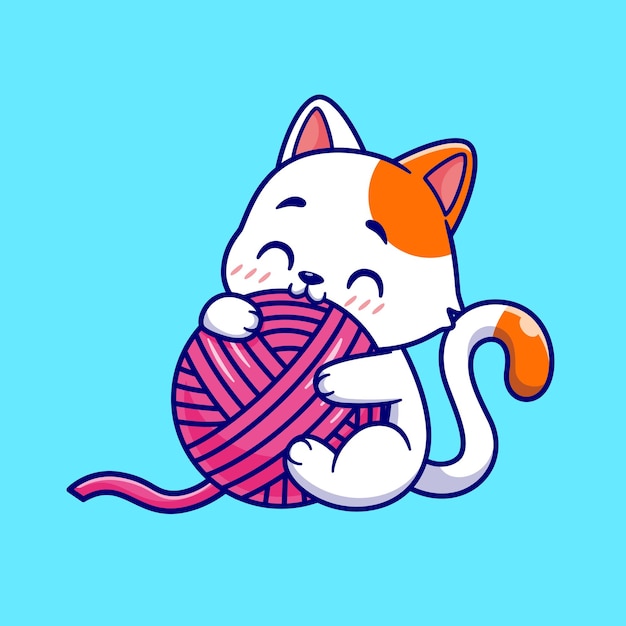 糸ボール漫画ベクトル アイコン イラストを遊んでいるかわいい猫。分離された動物の性質アイコン コンセプト