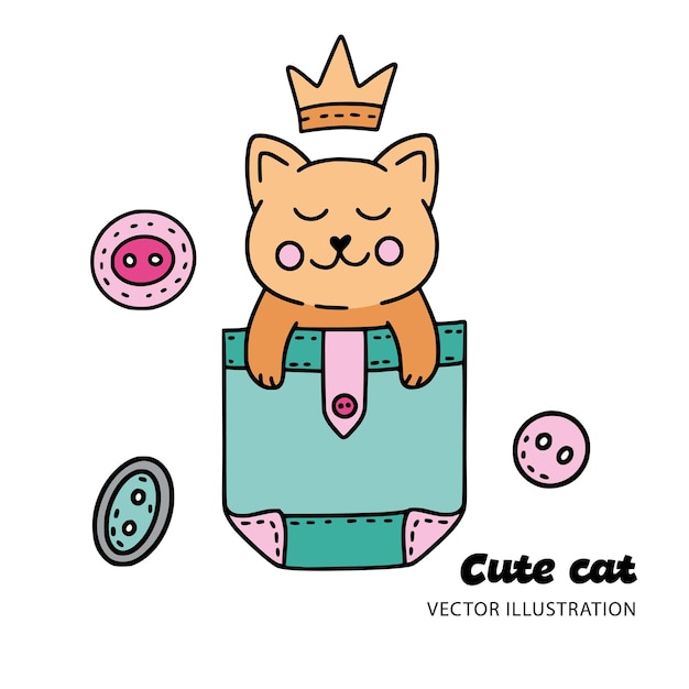 Симпатичная кошка в карманной детской иллюстрации