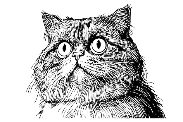 Cute cat portrait hand drawn ink sketch engraving vintage styleVector illustration