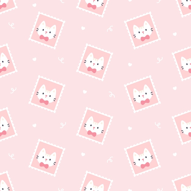 Vector cute cat postage stamp seamless   pattern