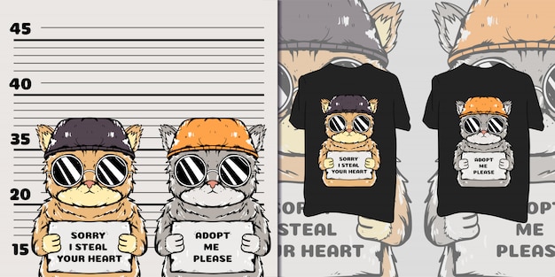 Vector cute cat prisoner tshirt