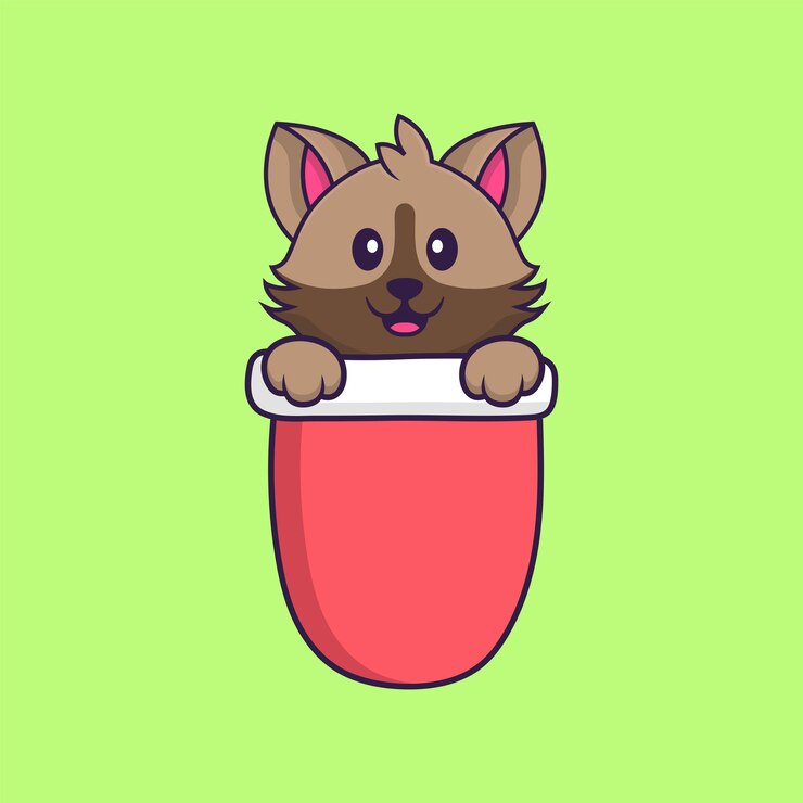 Vector cute cat in red pocket. animal cartoon concept isolated. flat cartoon style