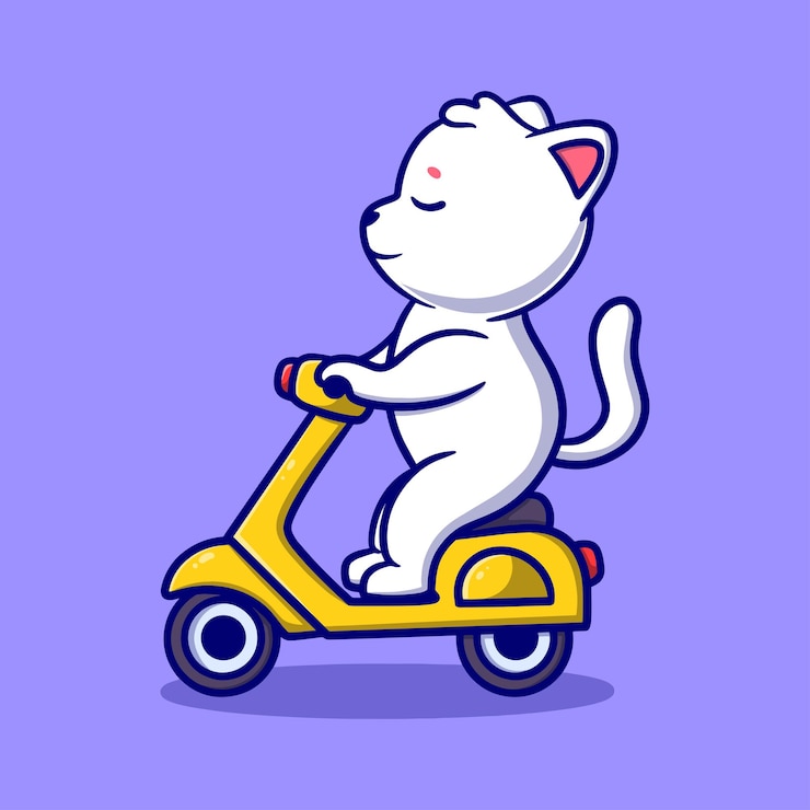 Vector かわいい猫を取り除くスクーター漫画アイコン イラスト