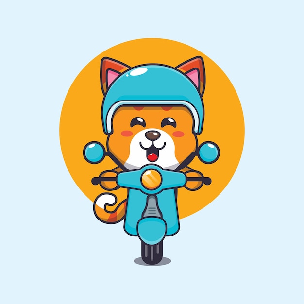 Cute cat ride scooter cartoon mascot illustration