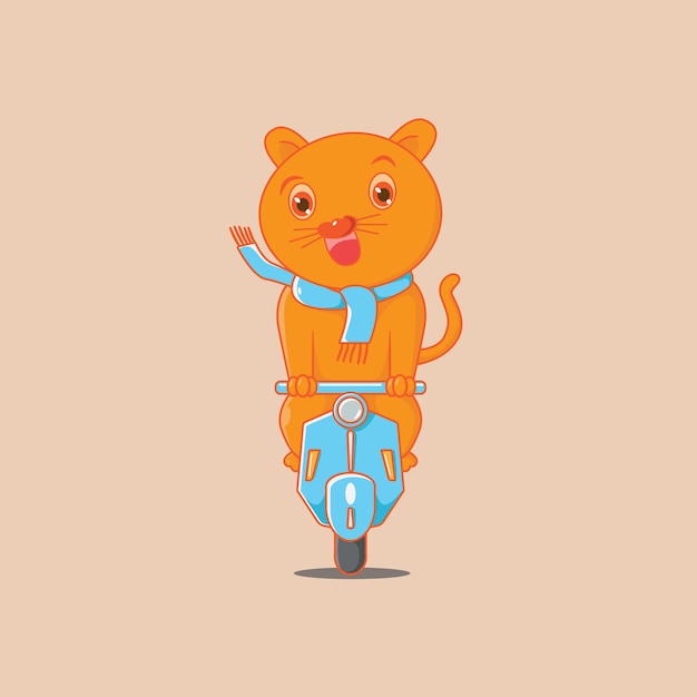 Vector cute cat riding a motorbike