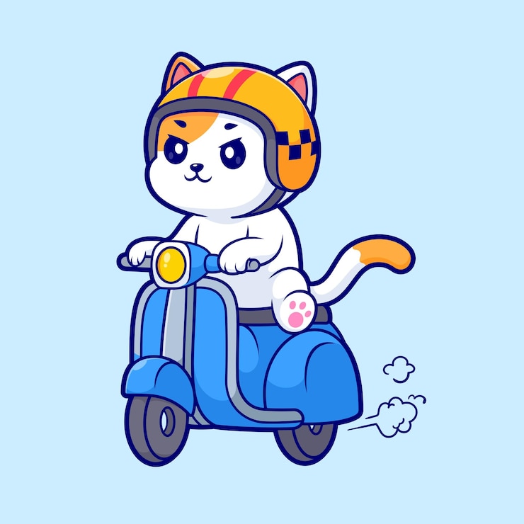 Vector 可愛い猫がオートバイに乗っている 漫画のベクトルアイコン イラスト 動物の輸送アイコン 孤立