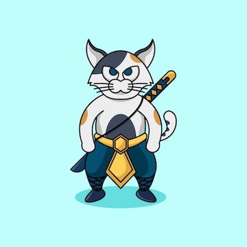 Premium Vector | Cute cat samurai with sword character