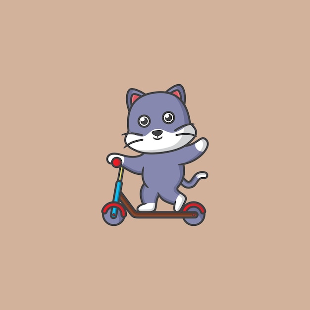 かわいい猫のスクーターのマスコットのロゴ