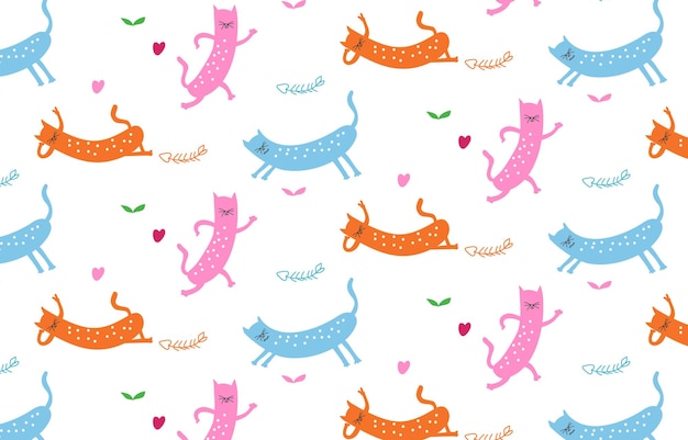 Cute cat seamless pattern in childish style Vector Illustration