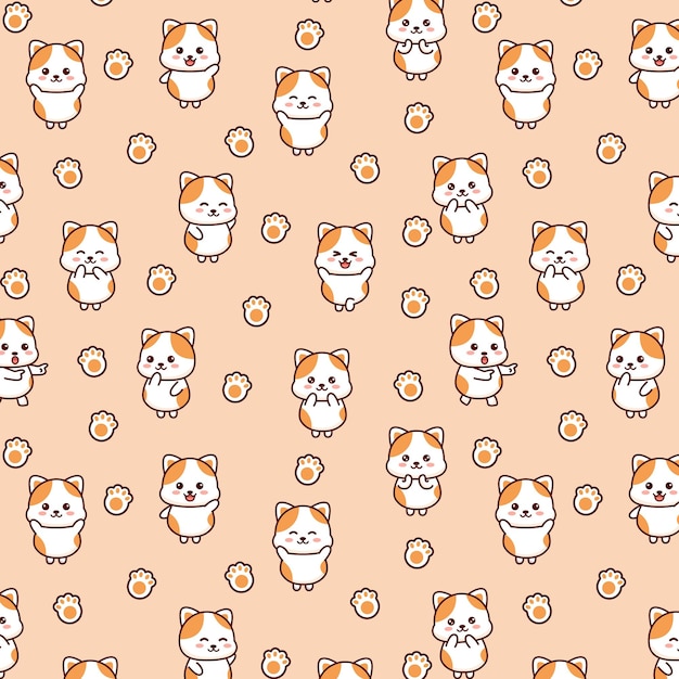 Cute cat seamless pattern design illustration animal background