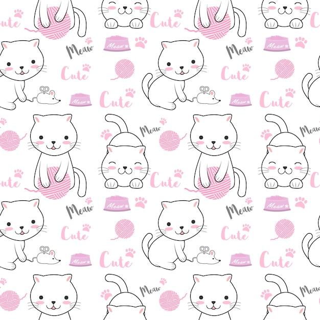 Cute cat seamless pattern illustration 