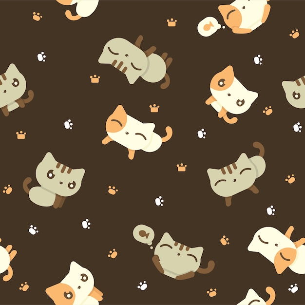 Cute cat seamless pattern