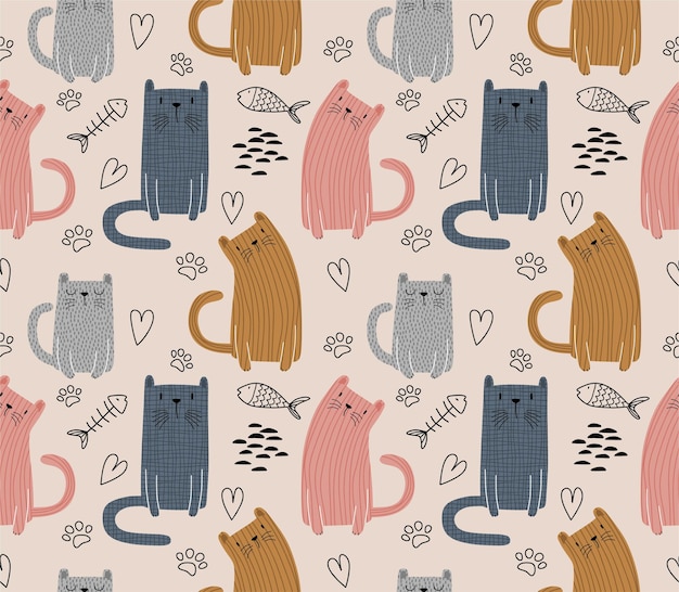 Vector cute cat seamless pattern.