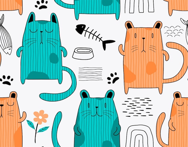 cute cat seamless pattern.