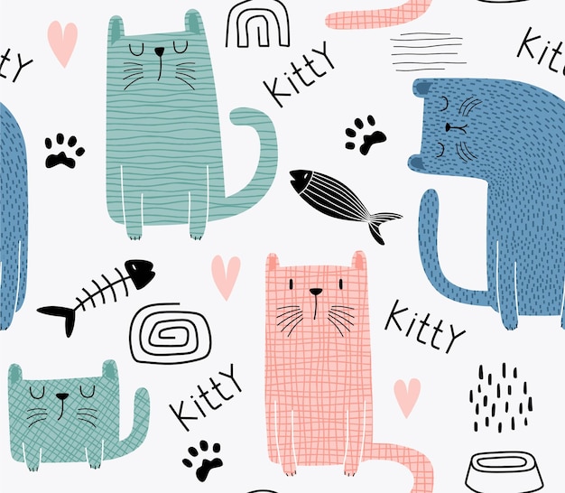 cute cat seamless pattern.