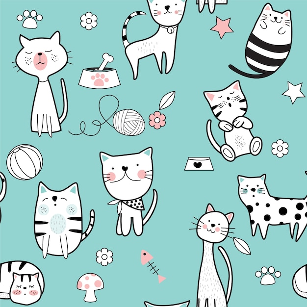 Cute cat seamless pattern