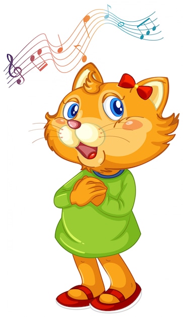 Vector cute cat singing