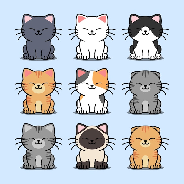 Vector cute cat sitting cartoon collection vector illustration