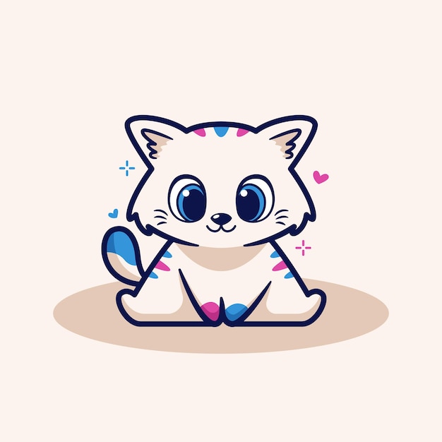 Vector cute cat sitting cartoon flat illustration