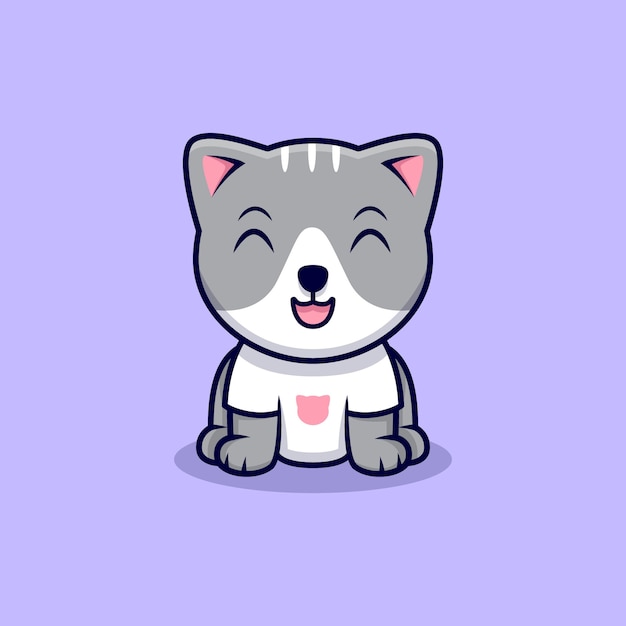 Illustrazione dell'icona del fumetto di seduta del gatto sveglio. stile cartone animato piatto