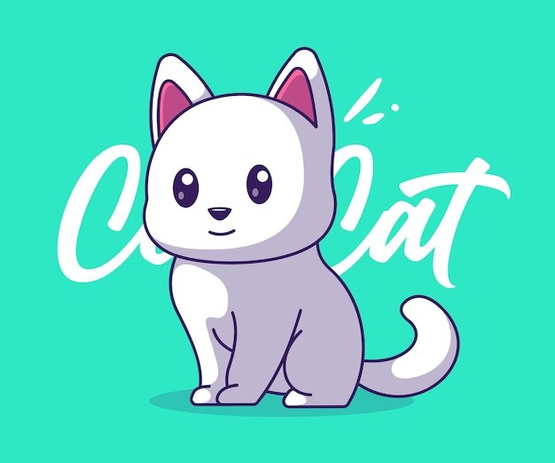 귀여운 고양이 앉아 만화 벡터 아이콘 그림입니다.
