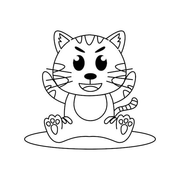 Cute cat sitting outline children's coloring book black line sketch book on white background