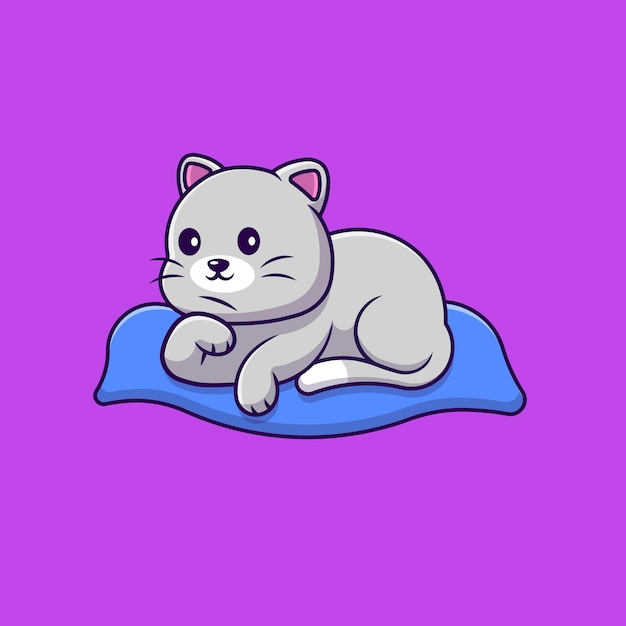 Cute Cat Sitting On Pillow Cartoon Vector Icons Illustration