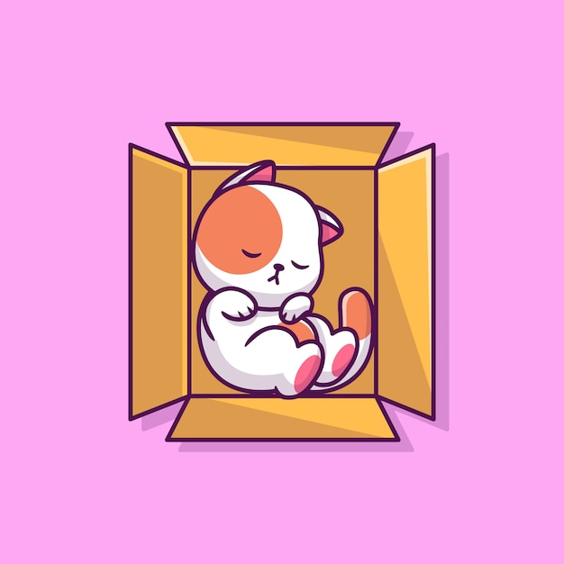 Cute cat sleeping in box cartoon   icon illustration. animal icon concept isolated  . flat cartoon style