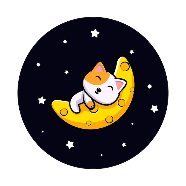 Cute cat sleeping on the moon cartoon mascot