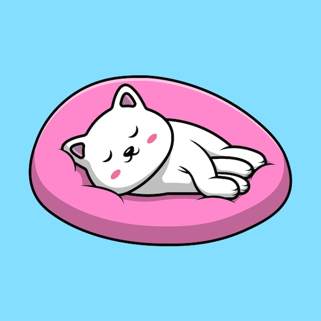 Cute Cat Sleeping On Pillow Cartoon Vector Icon Illustration