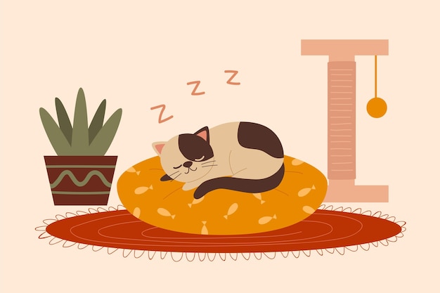 Vector cute cat sleeping vector illustration