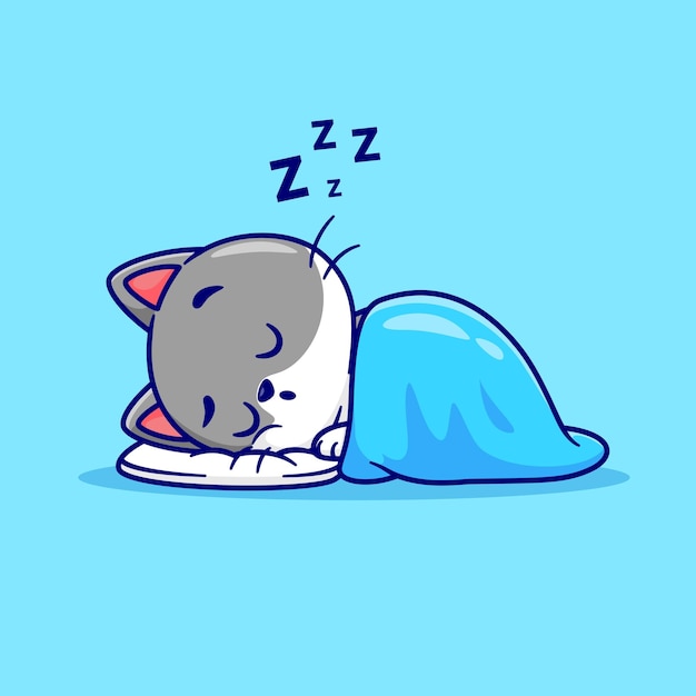 Vector cute cat sleeping with blanket cartoon vector icon illustration animal nature icon concept isolated